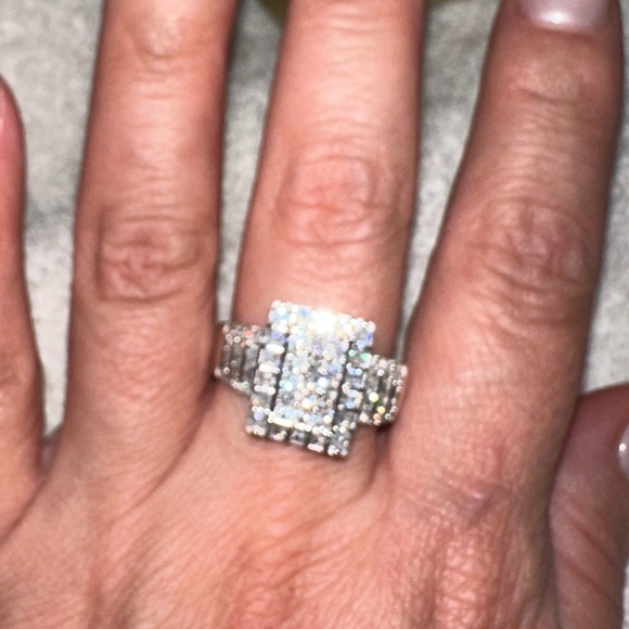 engagement ring size 12 sterling silver ring, 2 carat diamonds - Picture 1 of 7